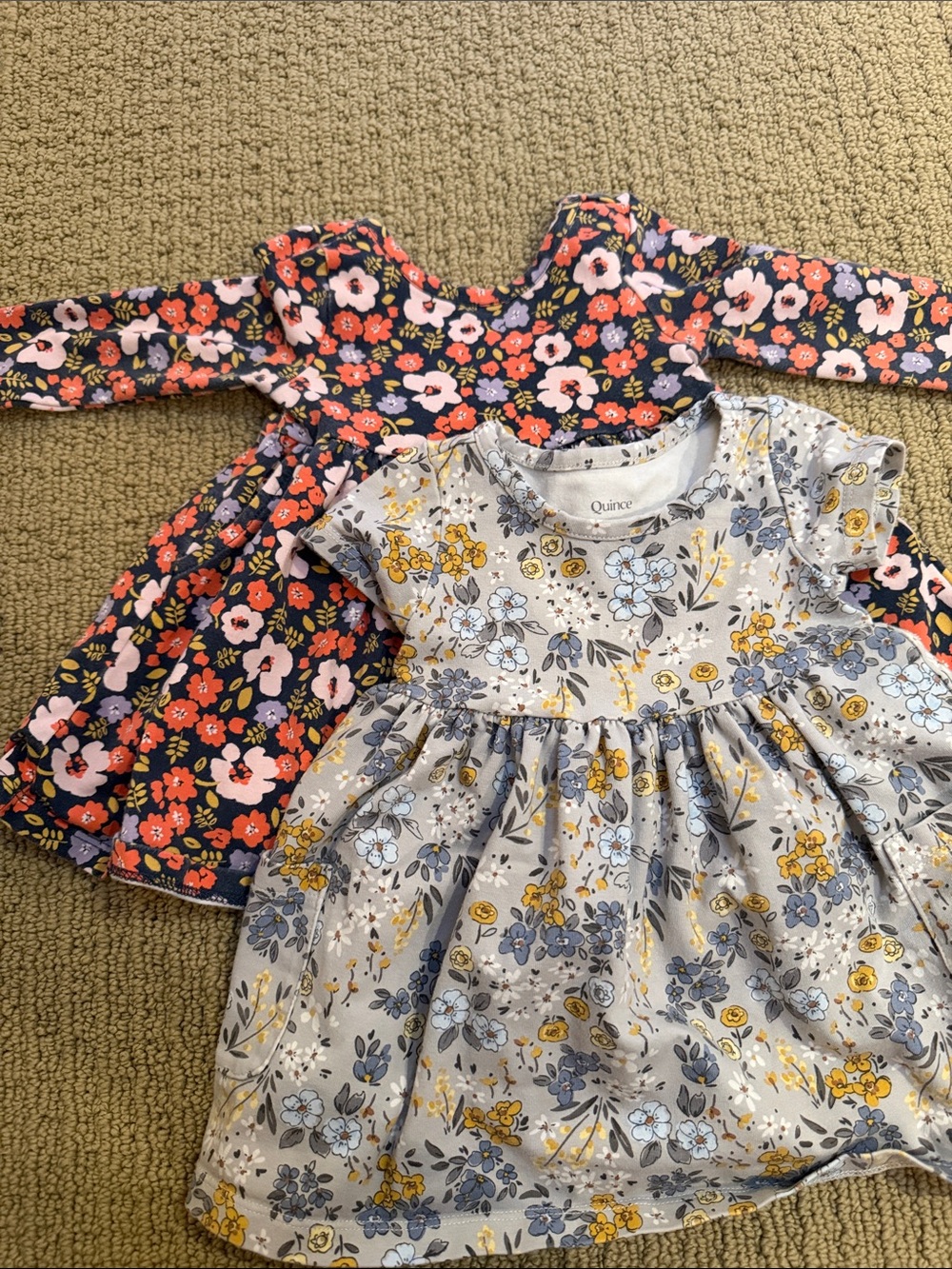 Quince Navy & Gray Floral Baby Dress Duo 6-9 months